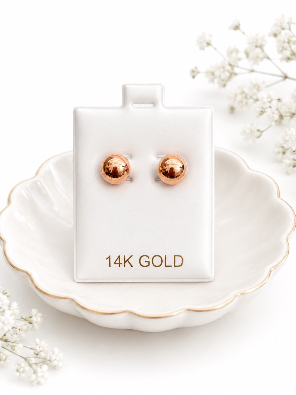 14K Rose Gold 8mm Ball Stud Earrings NEW Made in Italy